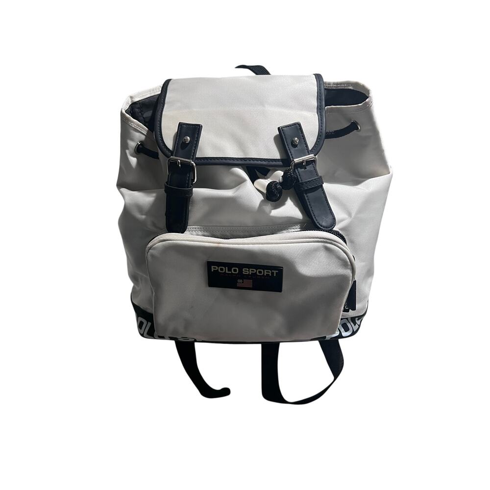 Polo Sport Ralph Lauren Backpack White Nylon Rucksack Flag Logo Vintage Style